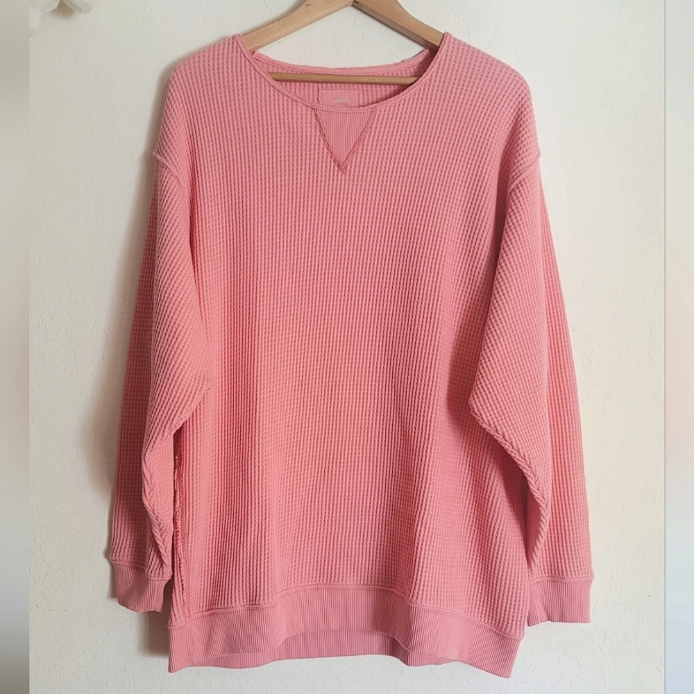 Aerie Waffle Crew Neck Sweatshirt M Pink